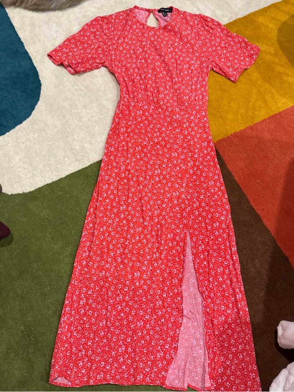 New Look Coral Pink Floral Maxi Dress with Side Slit